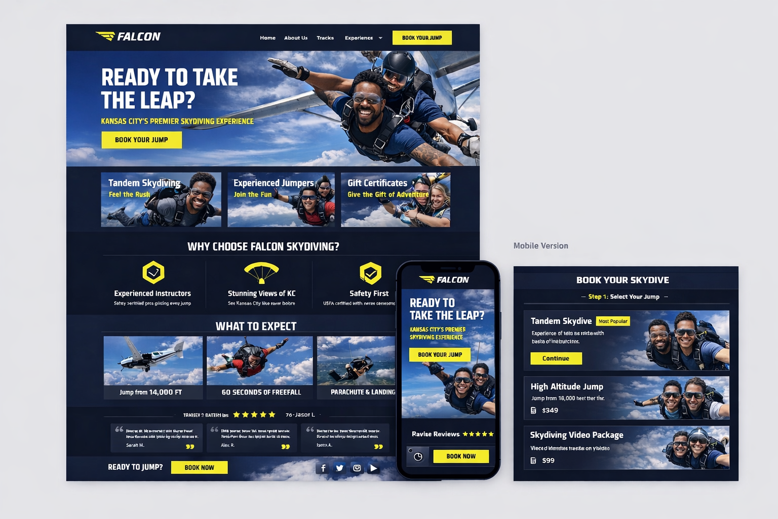 Falcon Skydiving — redesigned homepage concept