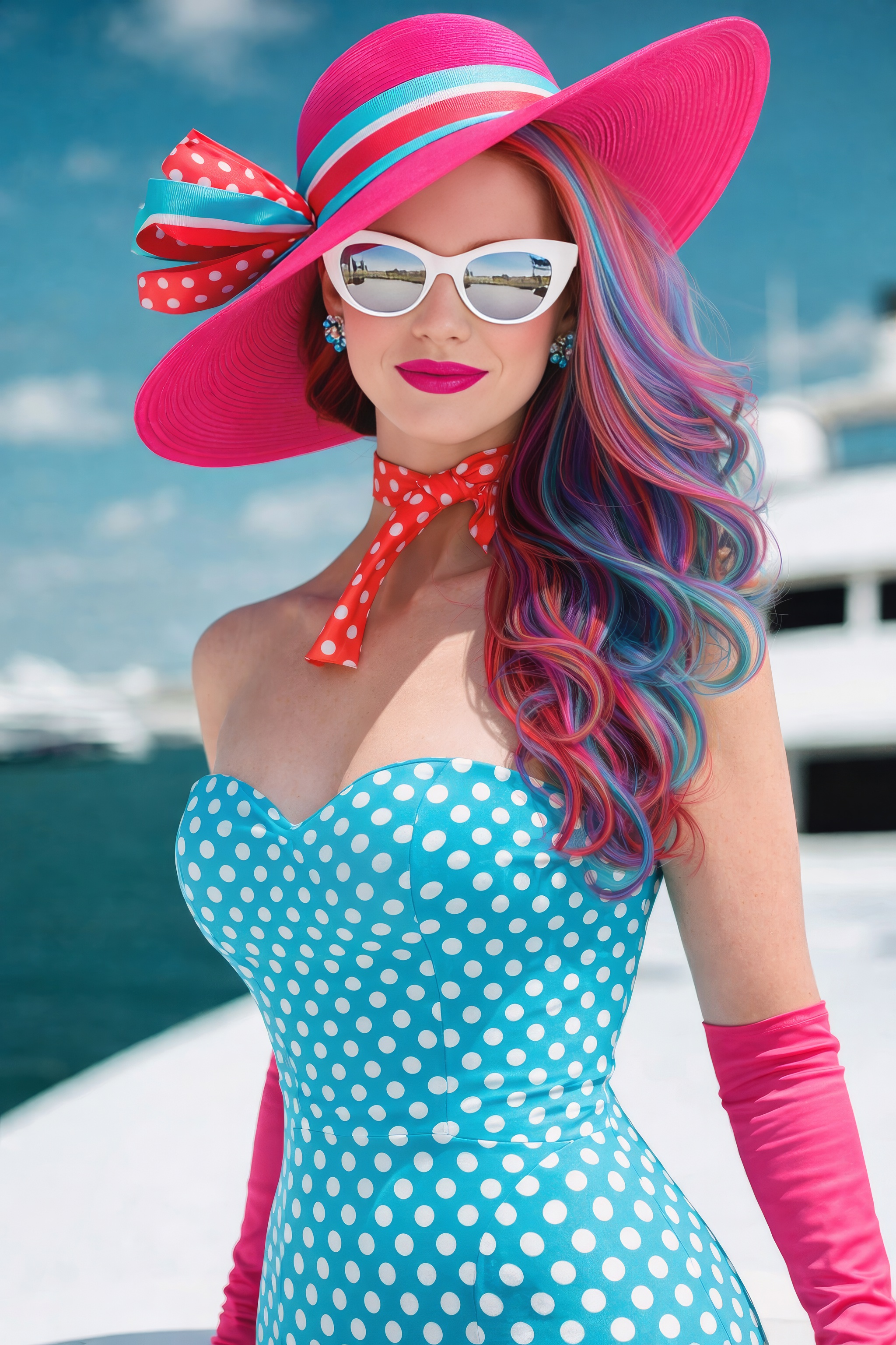 Pink hat on a yacht