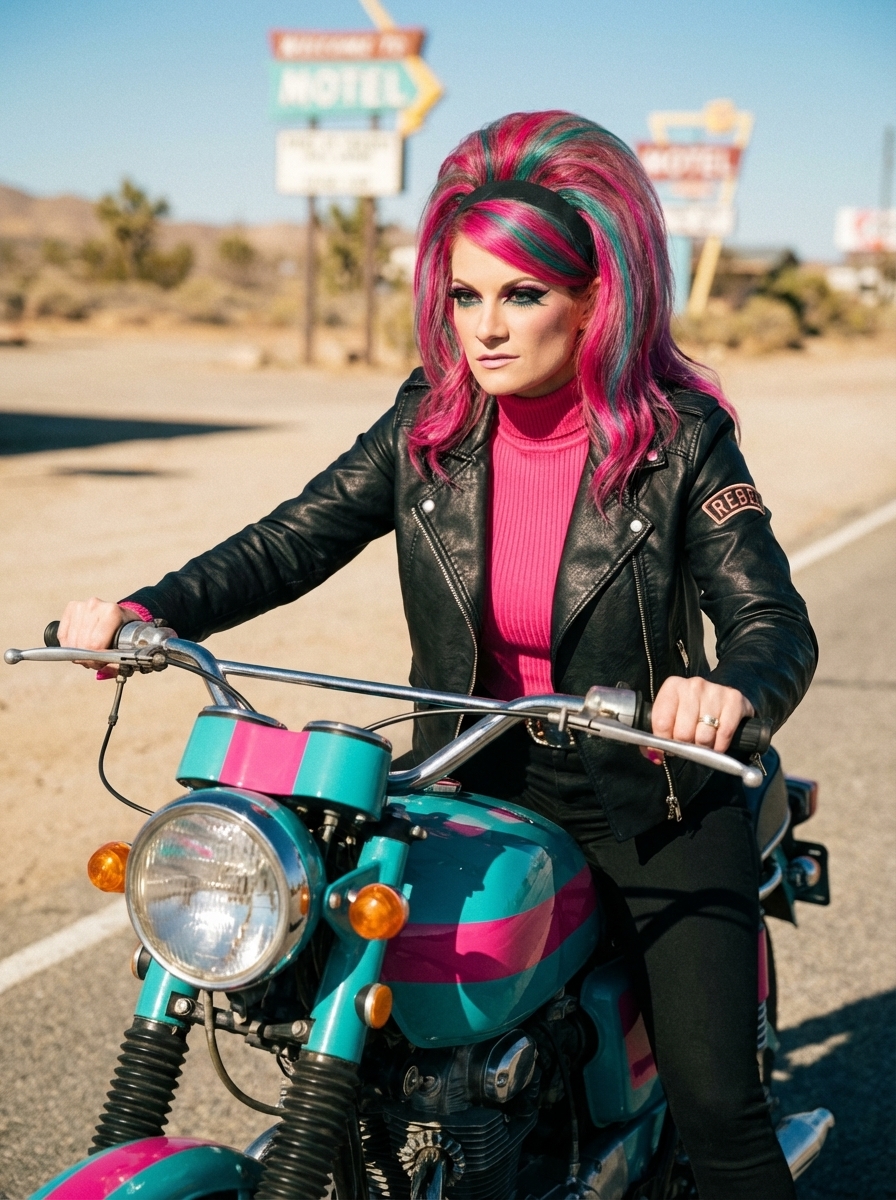 Retro rebel on motorcycle